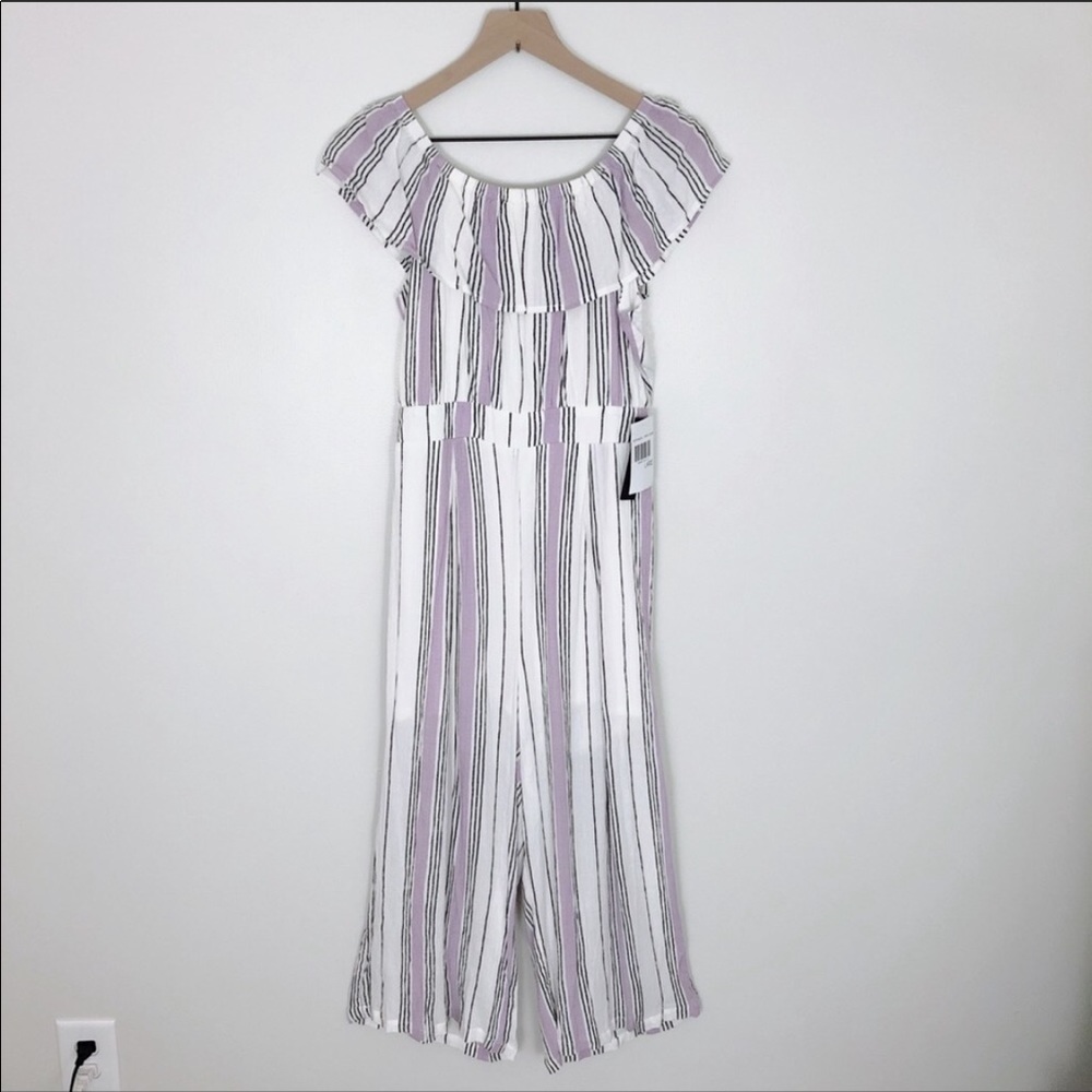 SOLD Jodi Kristopher Striped Off Shoulder Jumpsuit - Picture 3 of 8